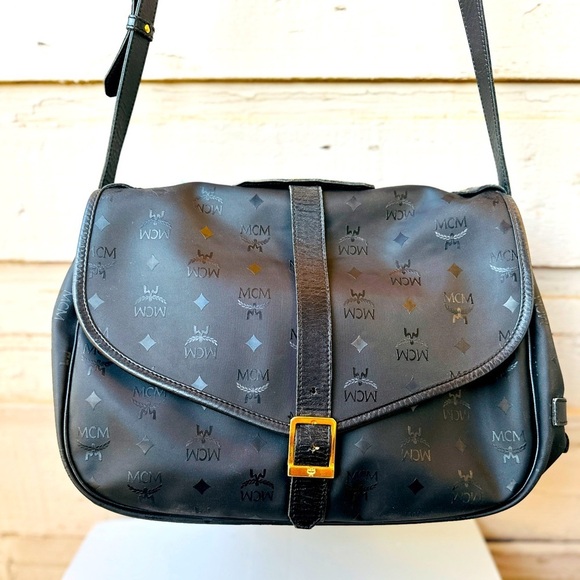 MCM Handbags - MCM Viseto 35cm Black Messenger Saddle Bag with COA. Made in Germany.